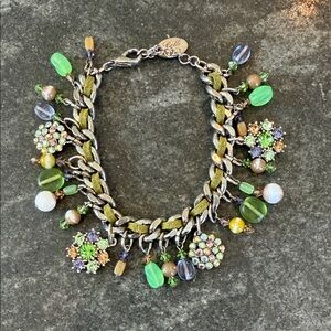 Vintage Belle Paris Green Multi Charm & Rhinestone Bracelet